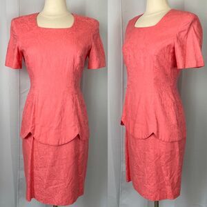 Vintage 80s Dress Size 8 Pink Coral Drop Waist Minimal Secretary Cocktail Retro